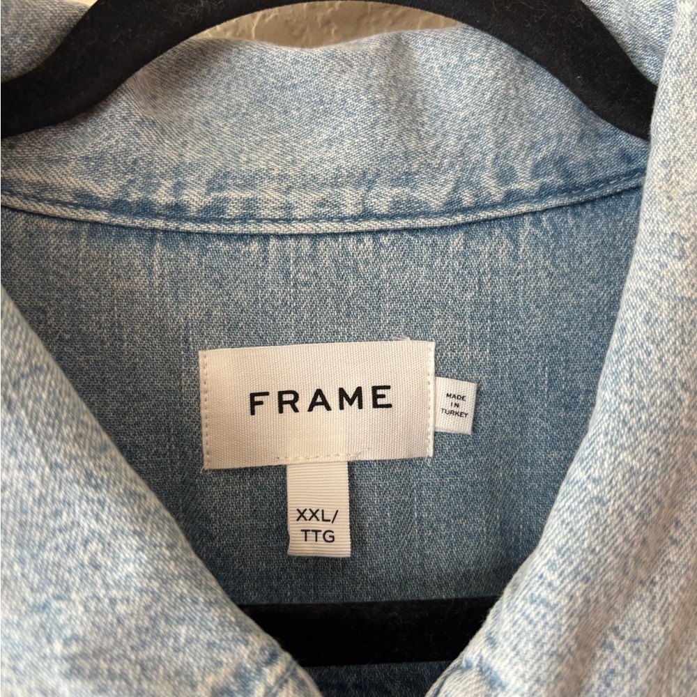 FRAME designer snap button down Cotton Denim long sleeve‎ shirt XXL - Picture 3 of 9